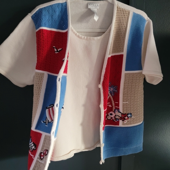 Vintage Koret‎ Thick Knitted Cotton Blend Short Sleeve Cardigan Shirt Sweater - Picture 3 of 11